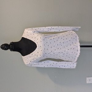 Women’s White Star Print V-Neck Long Sleeve Top
